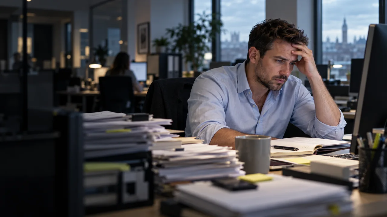 A salesperson working through prospecting tasks at a busy desk